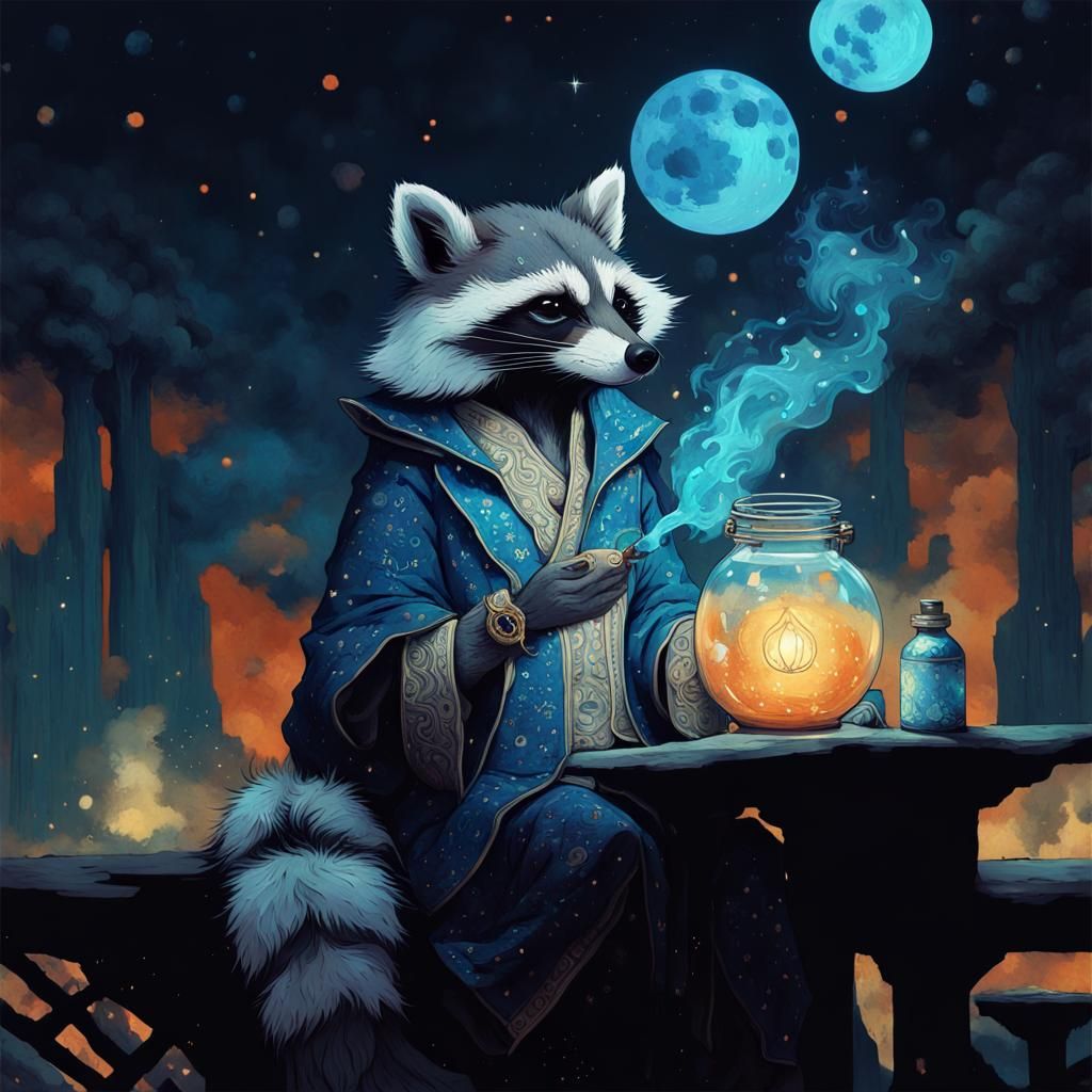 Anime Raccoon Alchemist Illustration