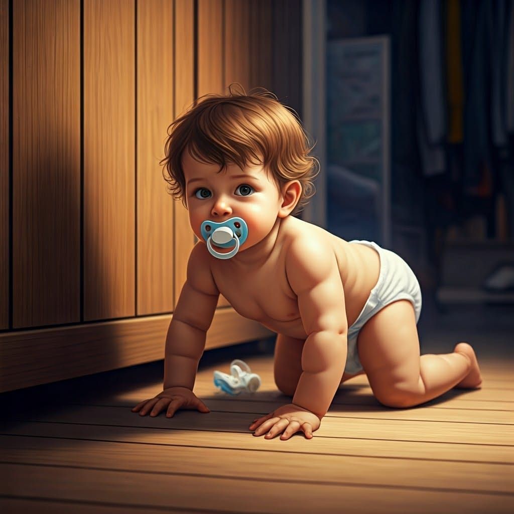 Hyperrealistic Baby Crawling with Pacifier