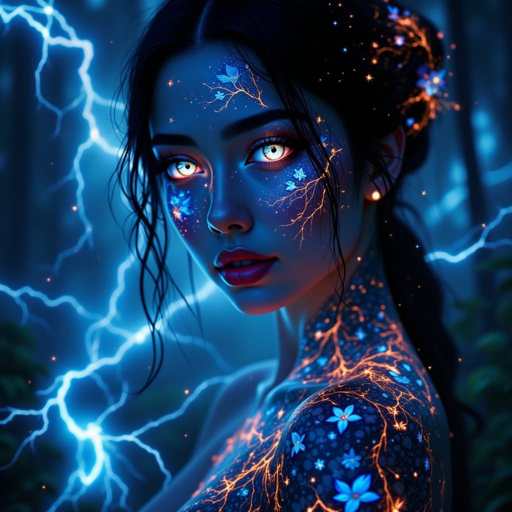 Woman with Living Tattoos in Anime Style