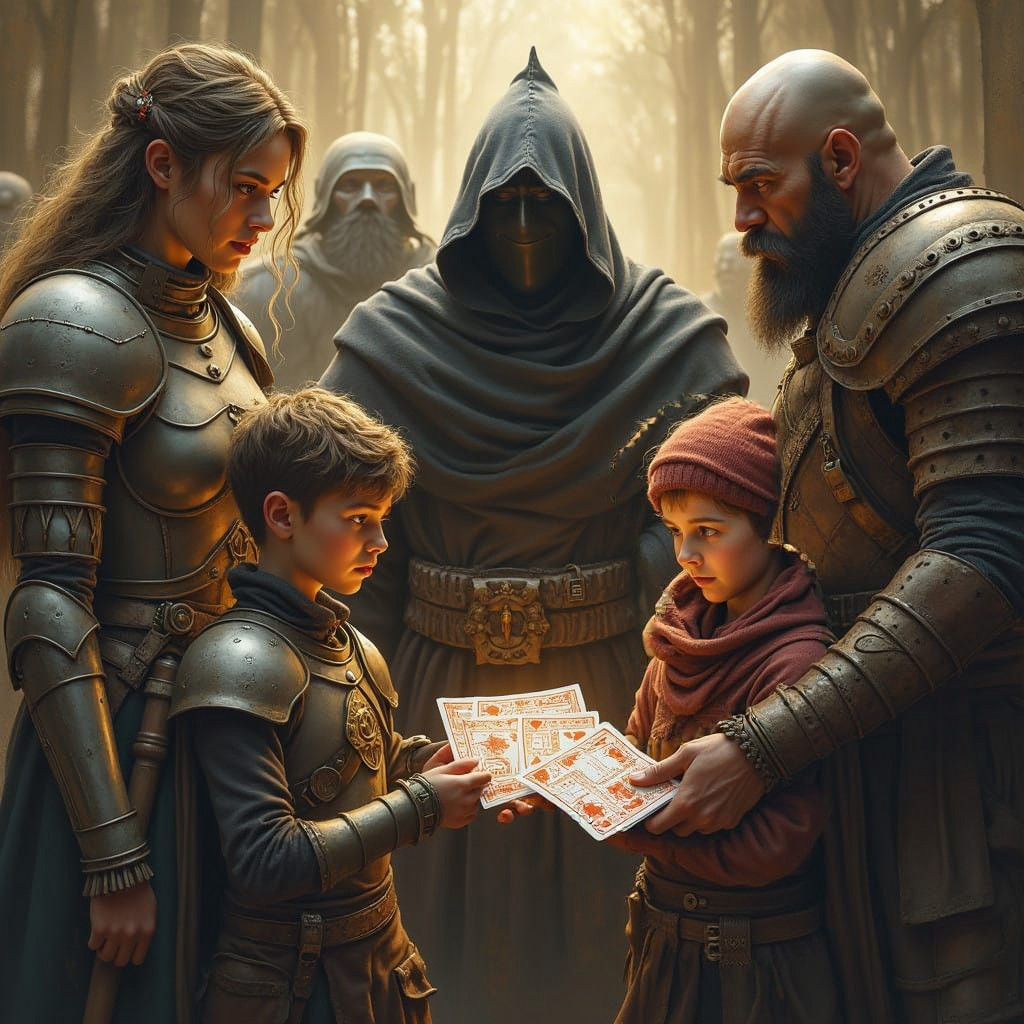 Heroes Gather Around a Young Card Player