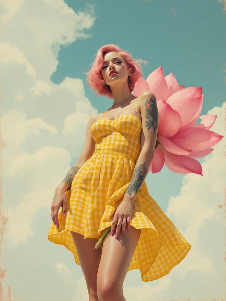 Art Deco Woman with Lotus Flower in Street Art Style