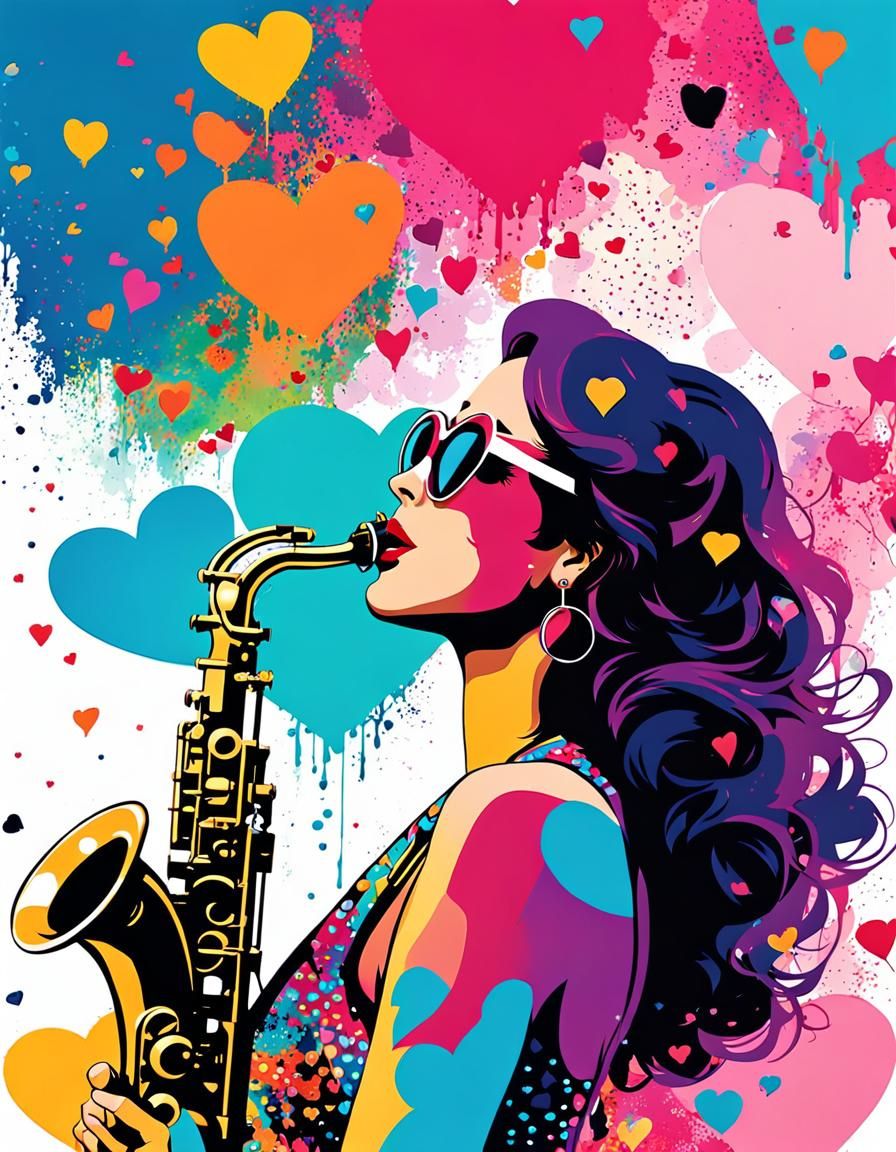 Sultry Pop Art Saxophonist in Vibrant Colors