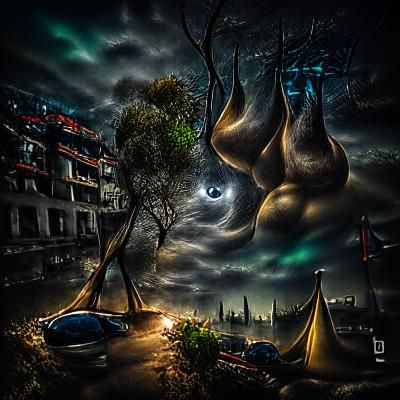 Eerie Surrealism: Dark Night in Volumetric Lighting