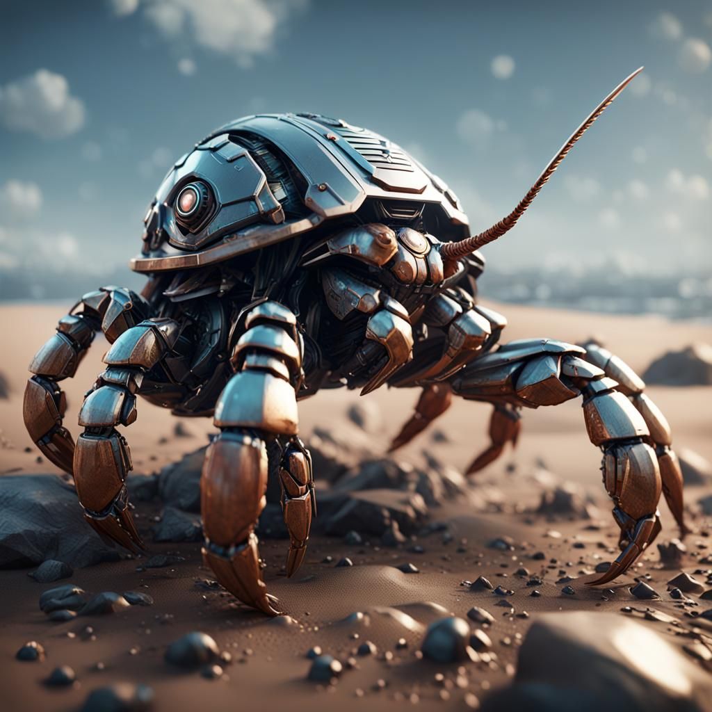 Futuristic Sci-Fi Hermit Crab in Polished Metal
