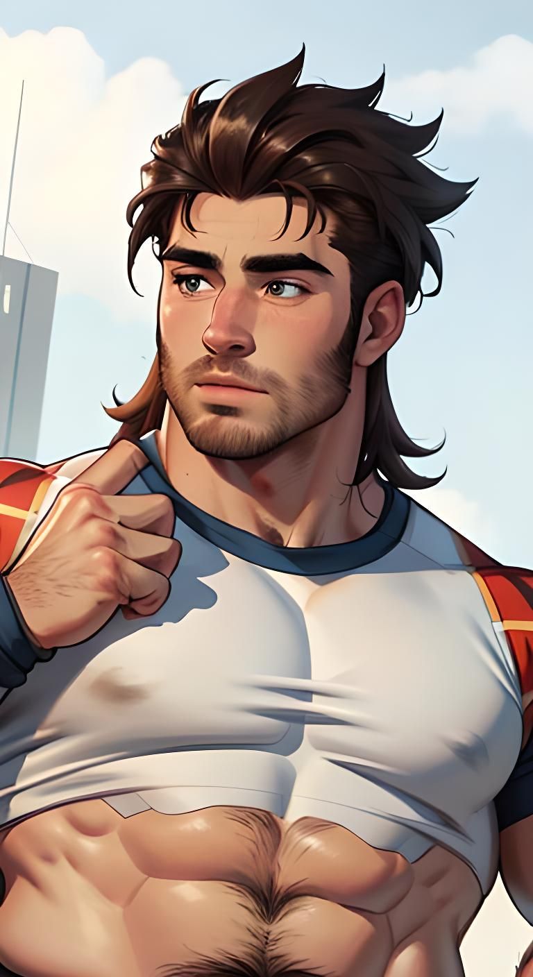 Photorealistic Muscular Man with Expressive Eyes