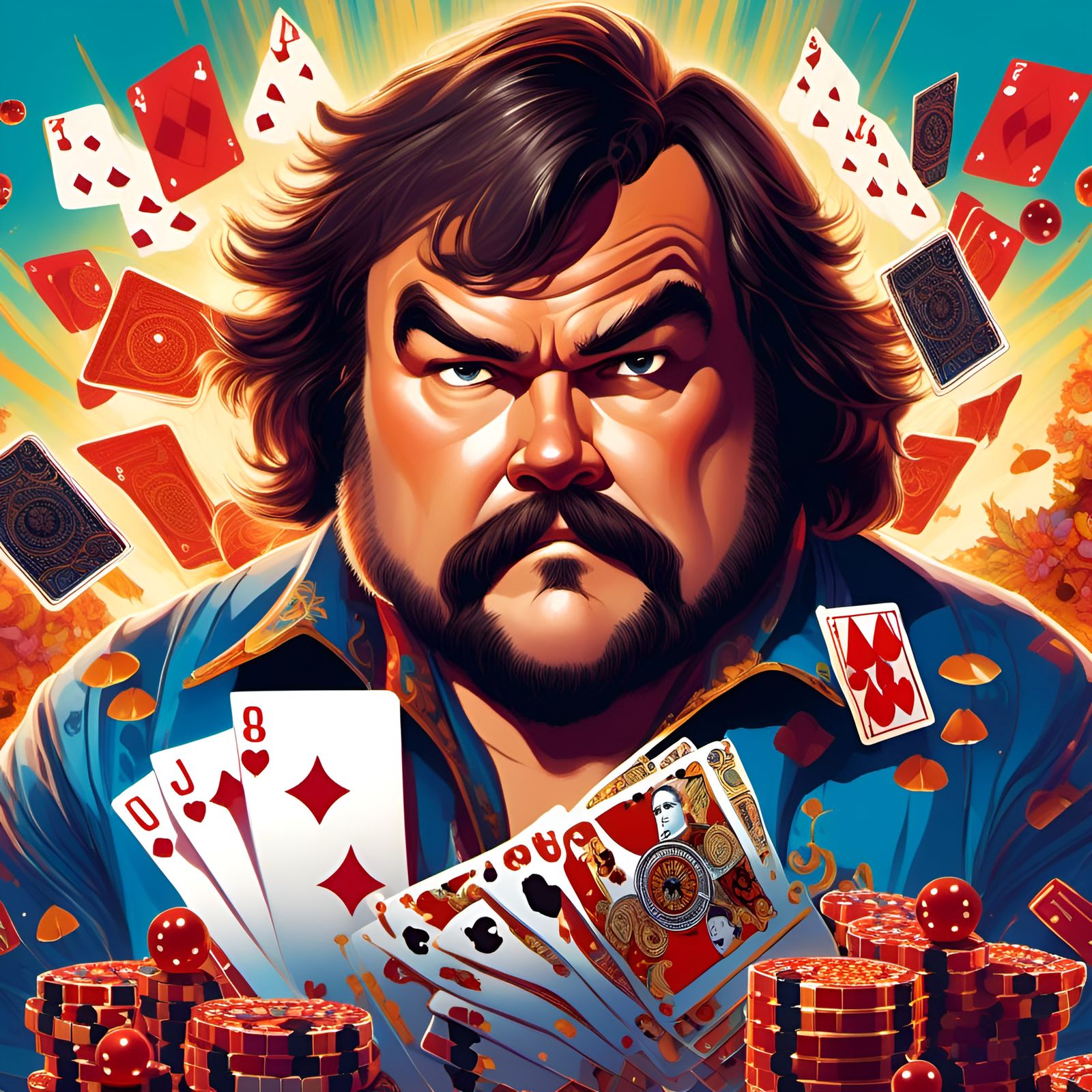 Jack Black Portrait with Playing Cards