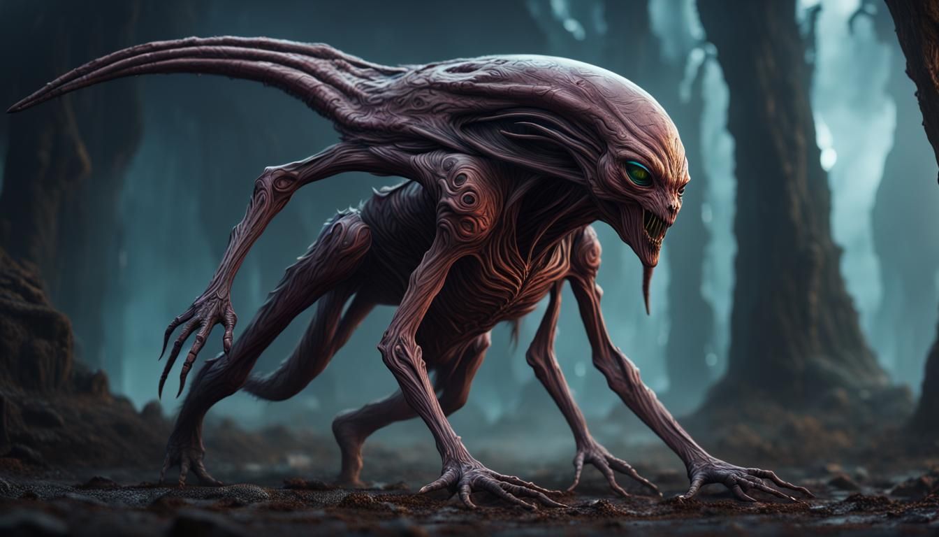 Hooded Alien Creature in Detailed Matte Painting