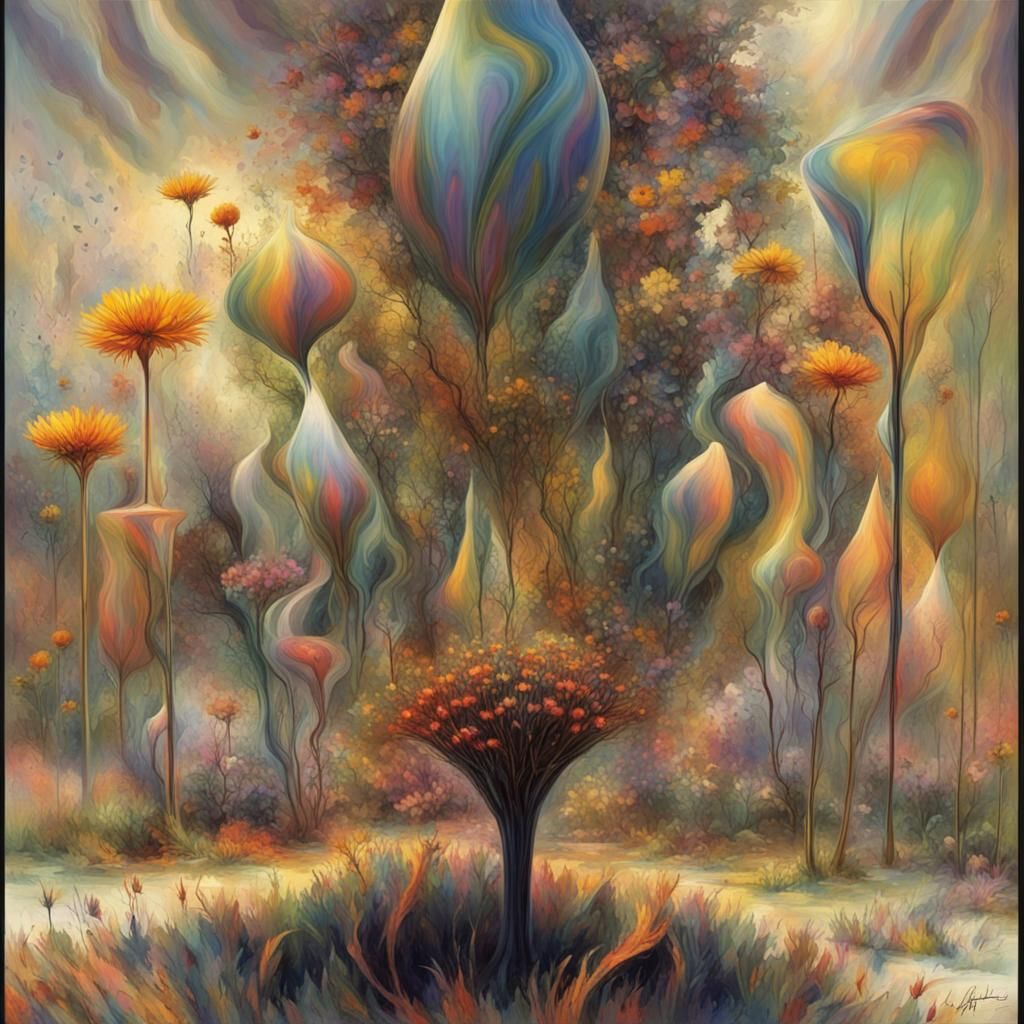 Abstract Arabesque with Dynamic Fluid Patterns