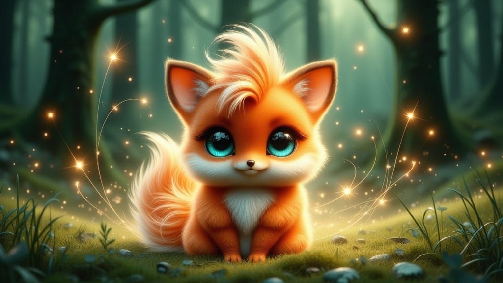 Adorable Chibi Chicken with Golden Sparks in Digital Art