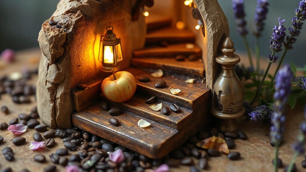 Whimsical Woodland Stairway to Heaven in Dreamlike Style