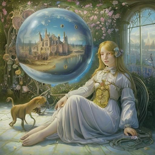 Utopian Dreamscape in Surrealist Oil Painting Style