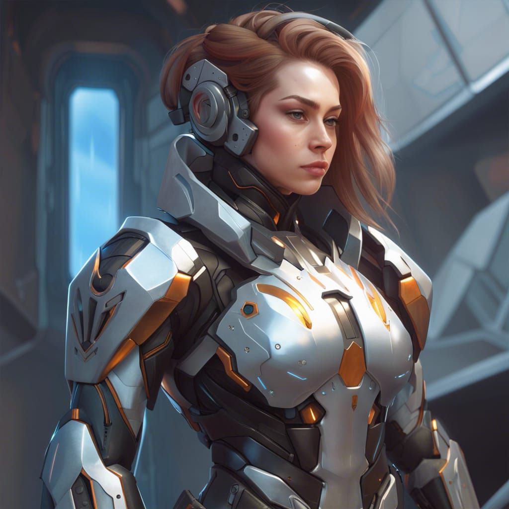 Girl in Futuristic Armor: Detailed Digital Portrait