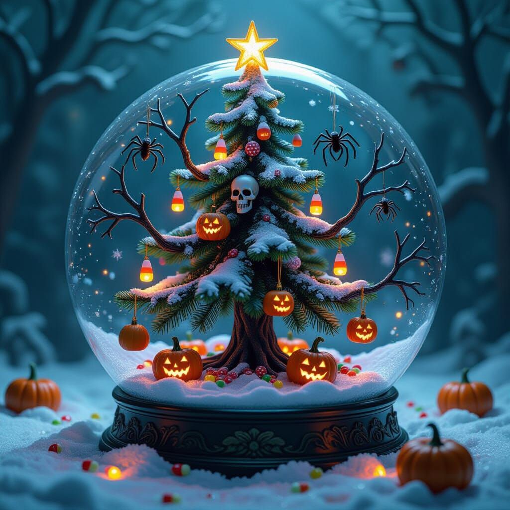 Macabre Christmas Tree in Haunted Snow Globe