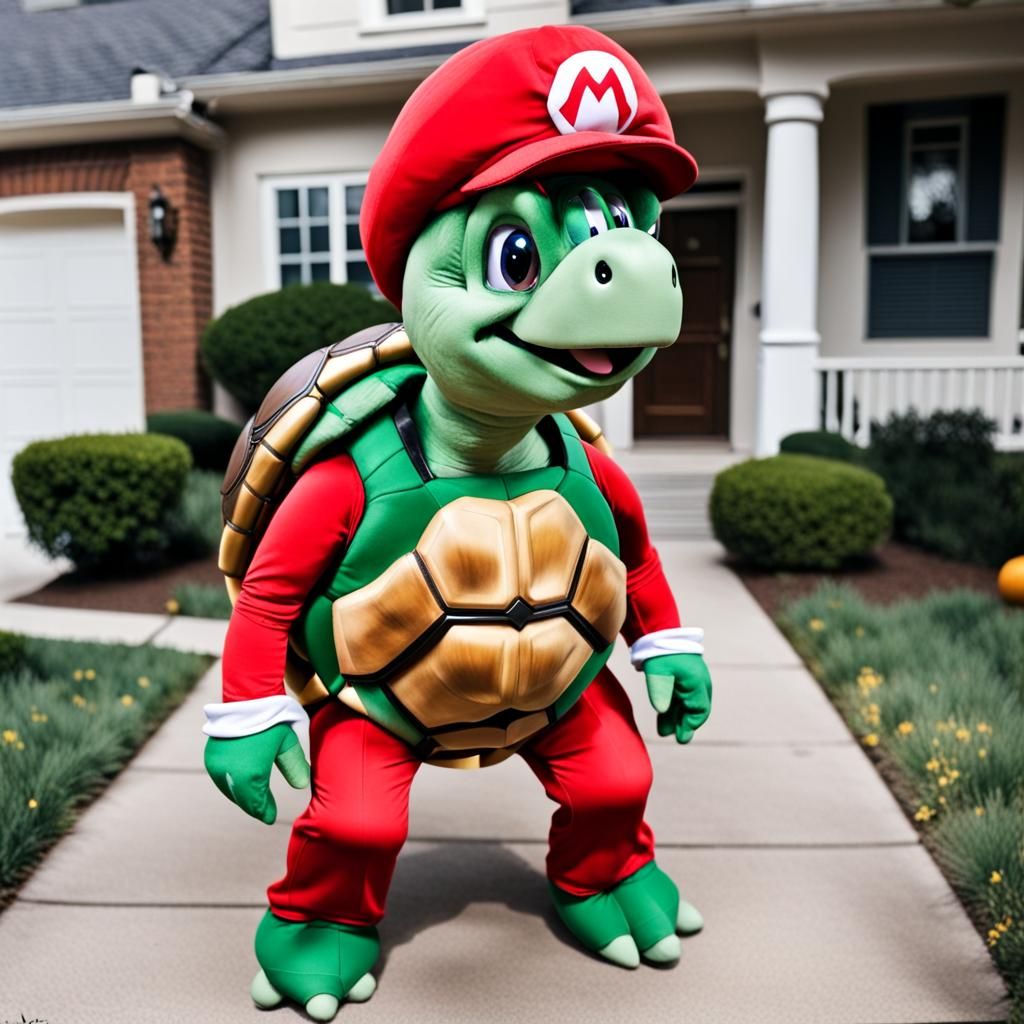Turtle in Super Mario Costume Trick-or-Treating