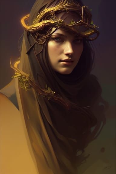 Youthful Druid Portrait in Hyperdetailed Splash Art