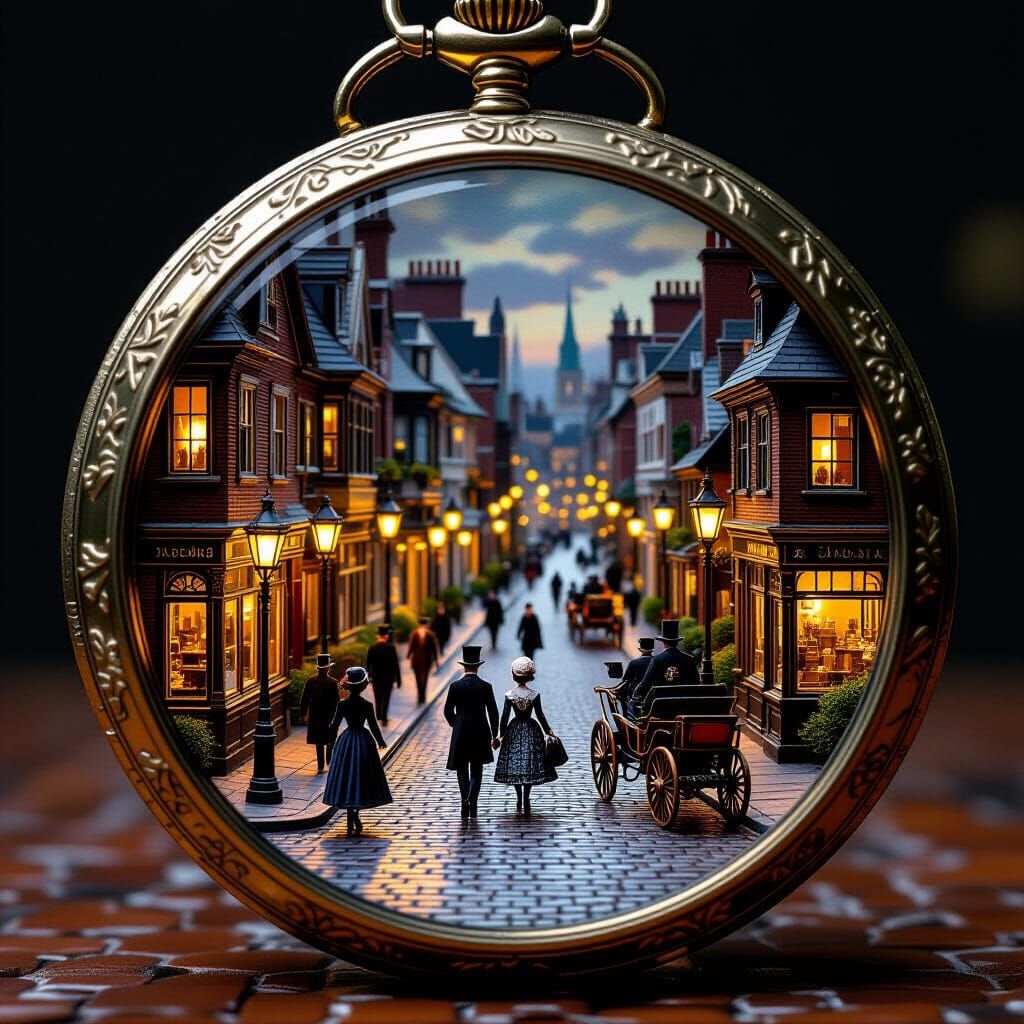 Victorian Street Diorama Inside Pocket Watch