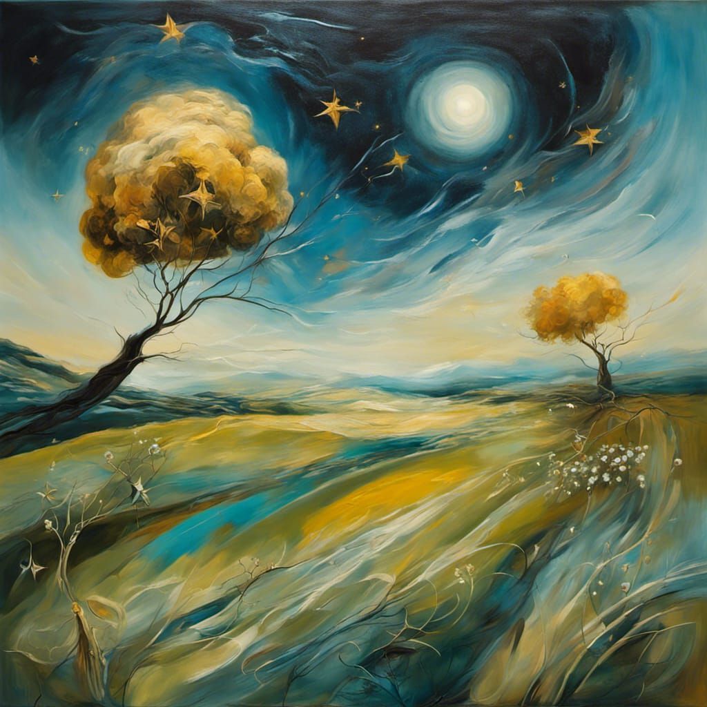 Surreal Meadow Landscape in Salvador Dali Style