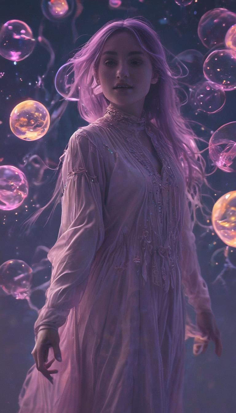 Ethereal Ghost Woman in Pastel Neon Fantasy Art