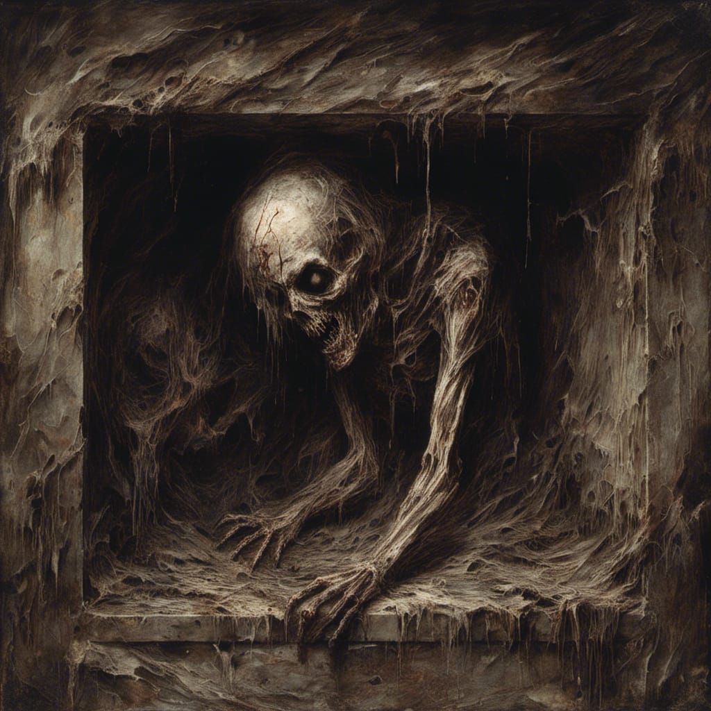 Sinister Macabre Face in Oven, Dark Horror Art