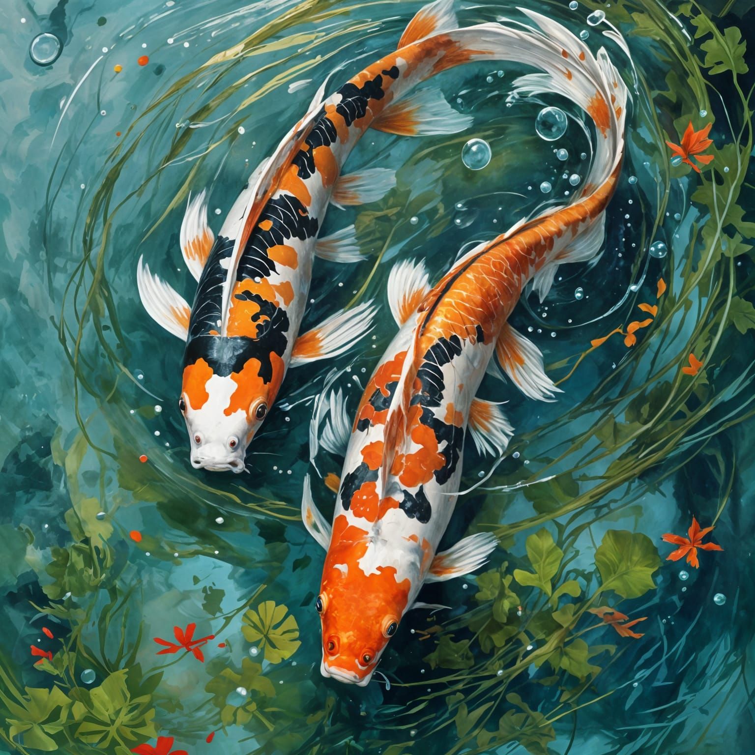 Koi Fish in Vibrant Triadic Colors