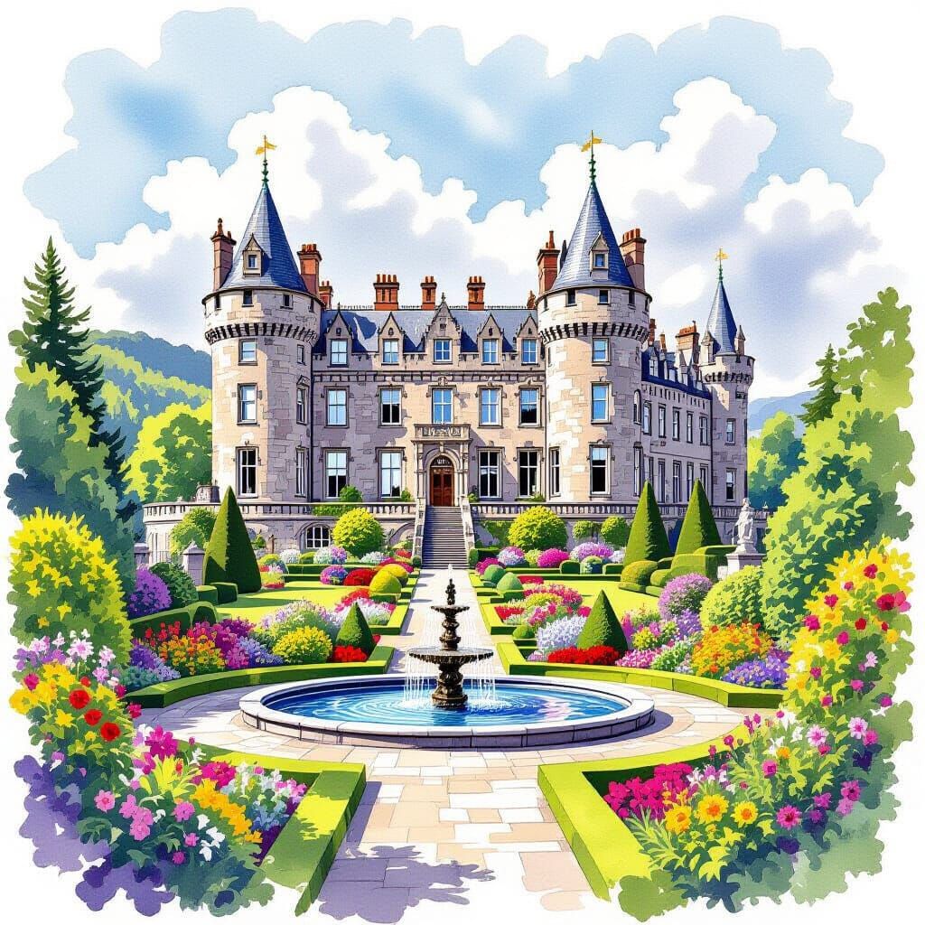 Dunrobin Castle Scotland: Maximalist Acrylic Illustration