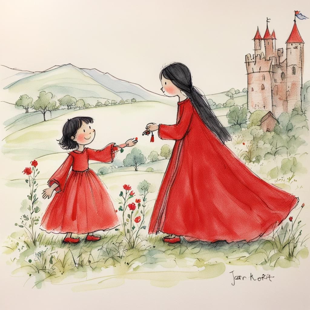 Medieval Princess in Childlike Crayon Drawing