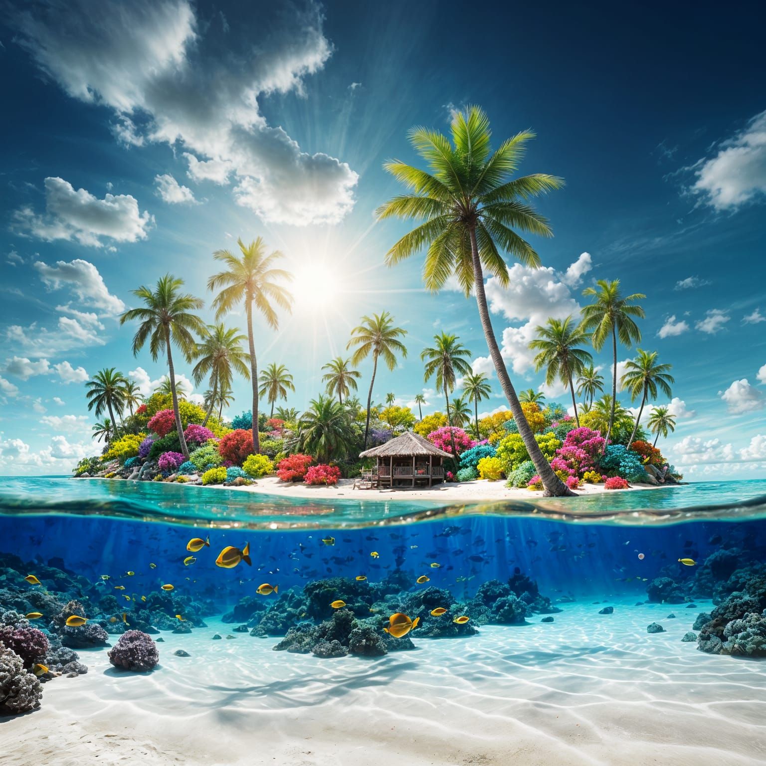 Pastel Paradise: Tropical Island and Underwater Reef