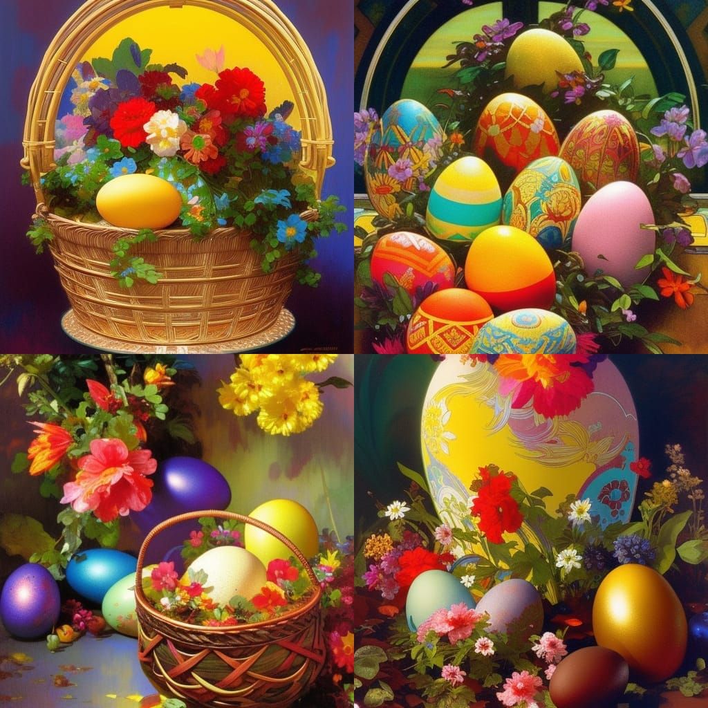 Easter Basket Flowers Decorated Eggs