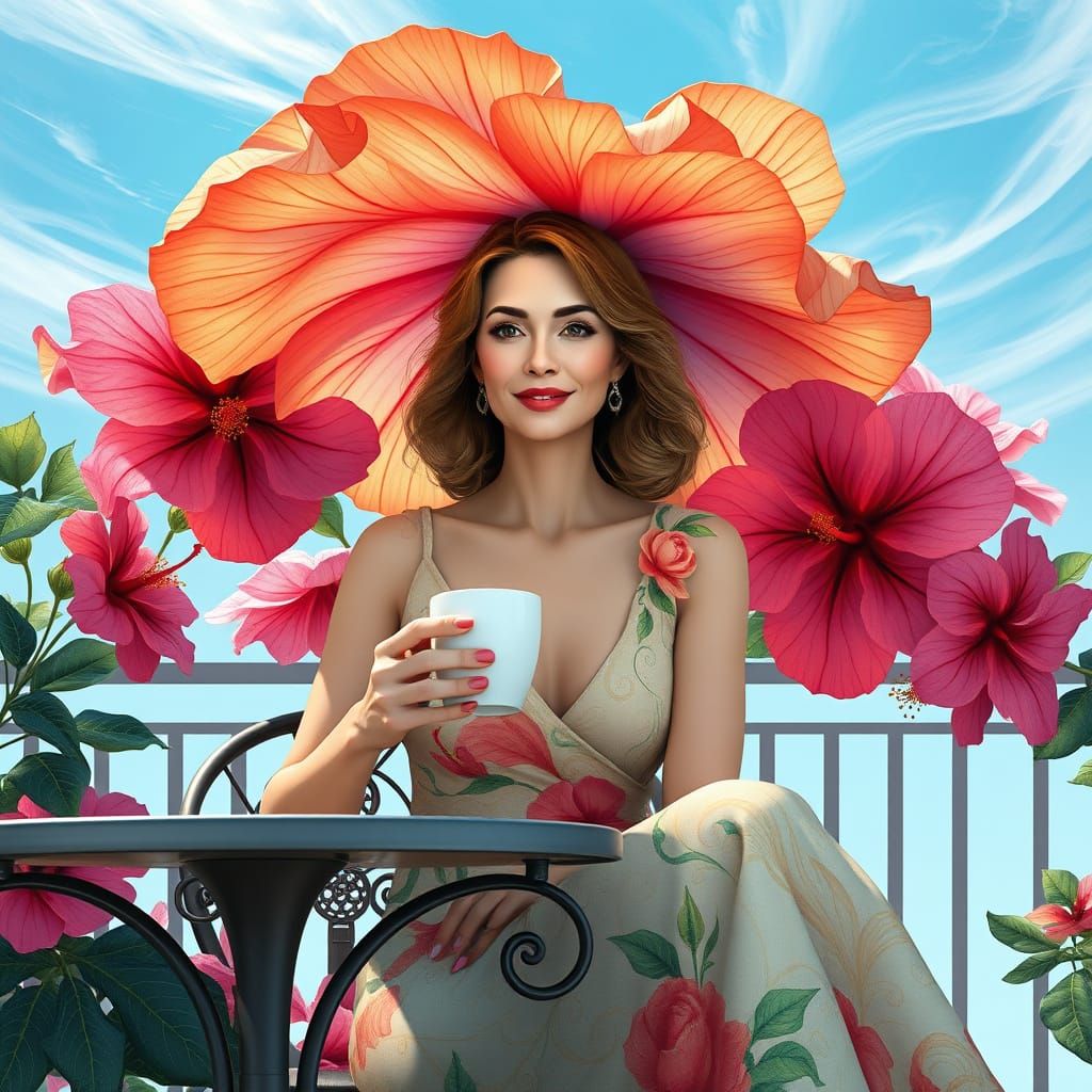 Serene Tropical Beauty in Art Nouveau Style