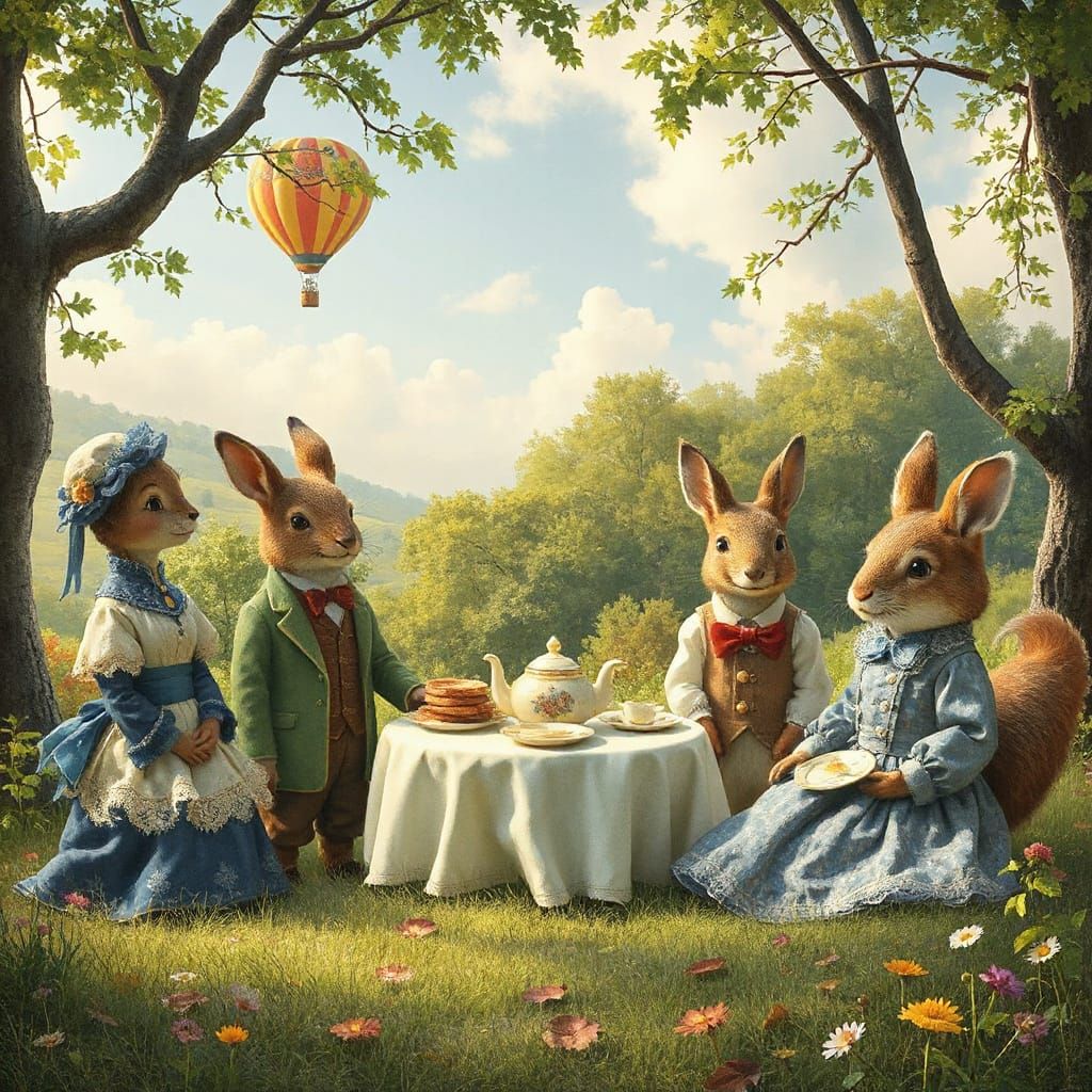 Victorian Woodland Tea Party in Mixed Media Style