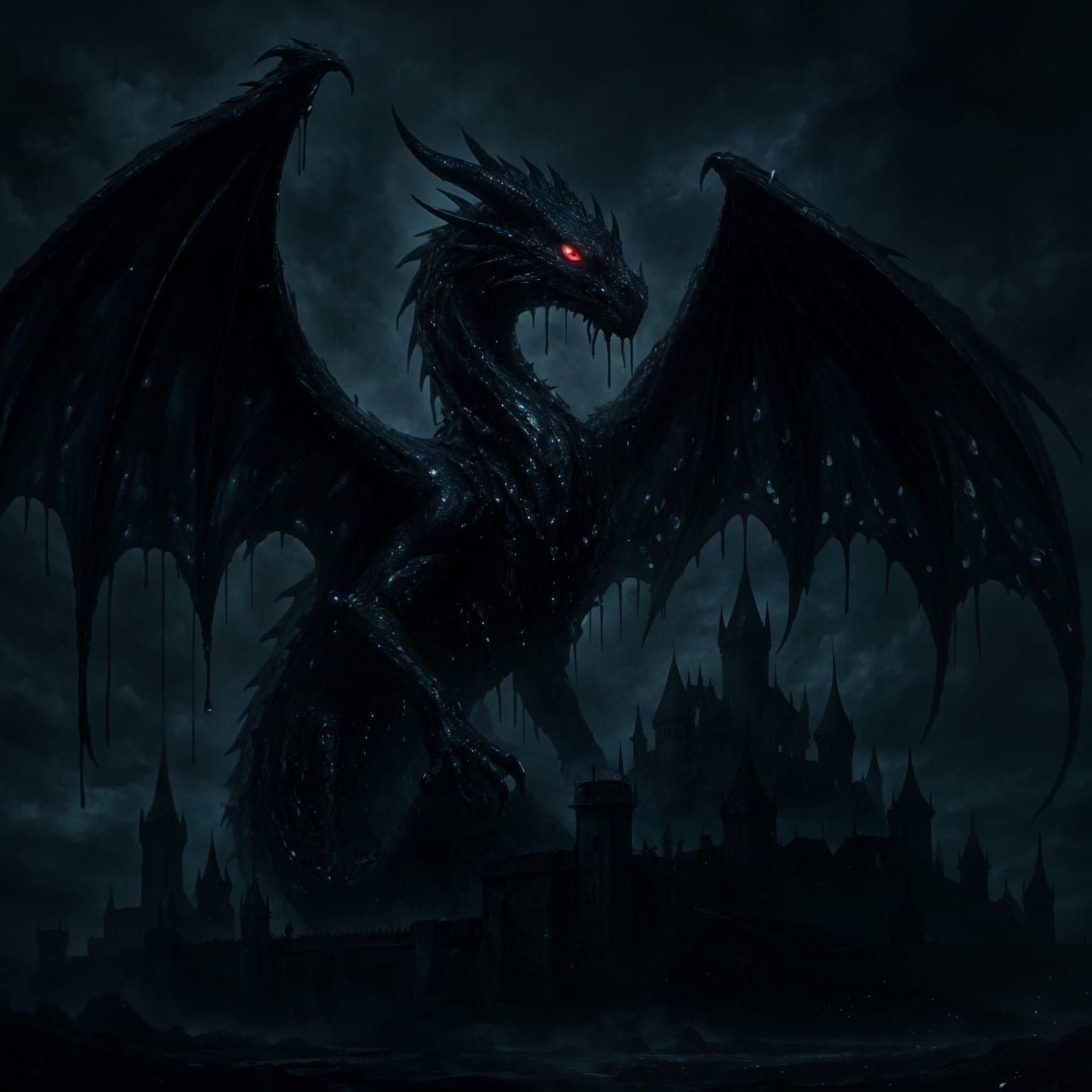 Ink Dragon Rising Over Dark Kingdom