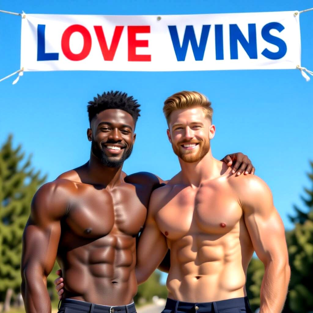 Joyful Gay Couple Celebrates Love in Photo-Realistic Banner ...