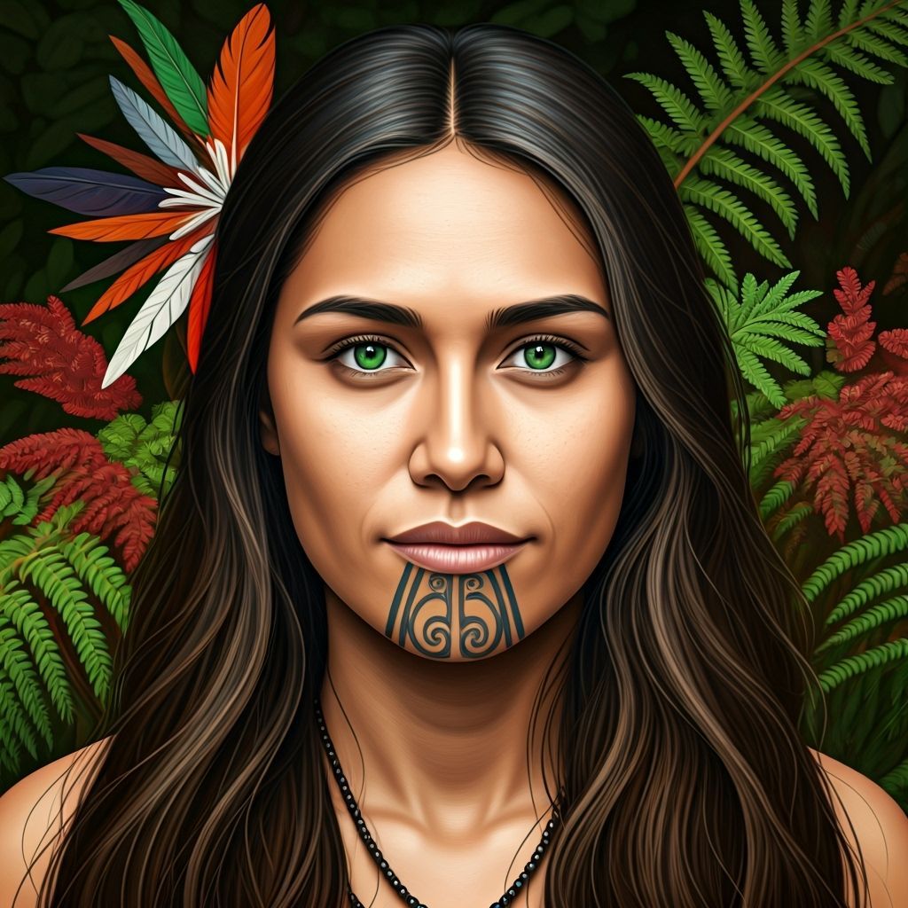 Maori Woman with Kuru and Huia Feather