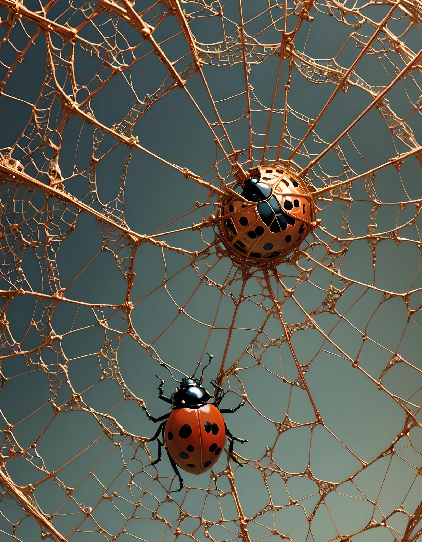 Ladybug and Misterbug in Fractal Copper Web