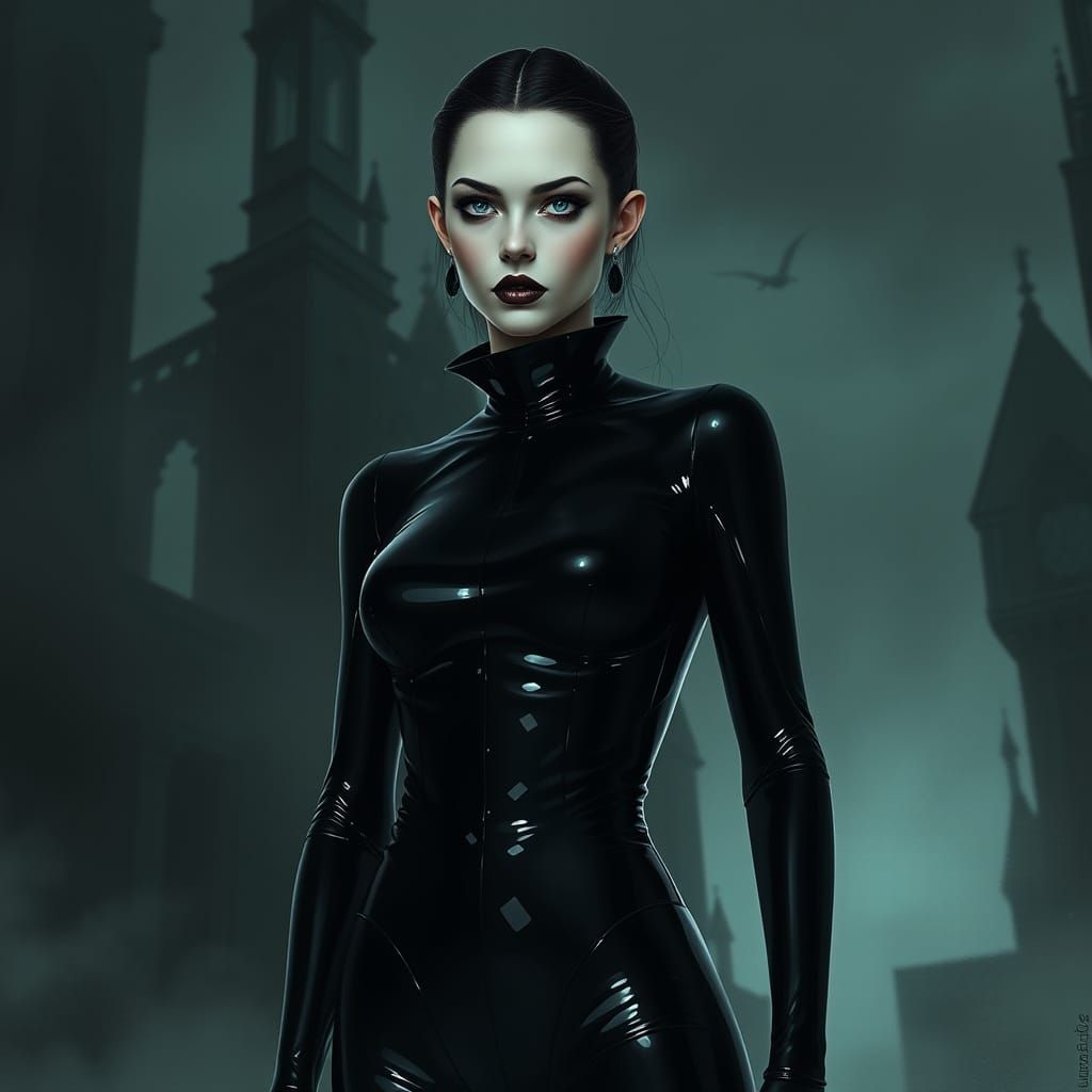 Ethereal Vampire Goddess in Cyberpunk Jumpsuit