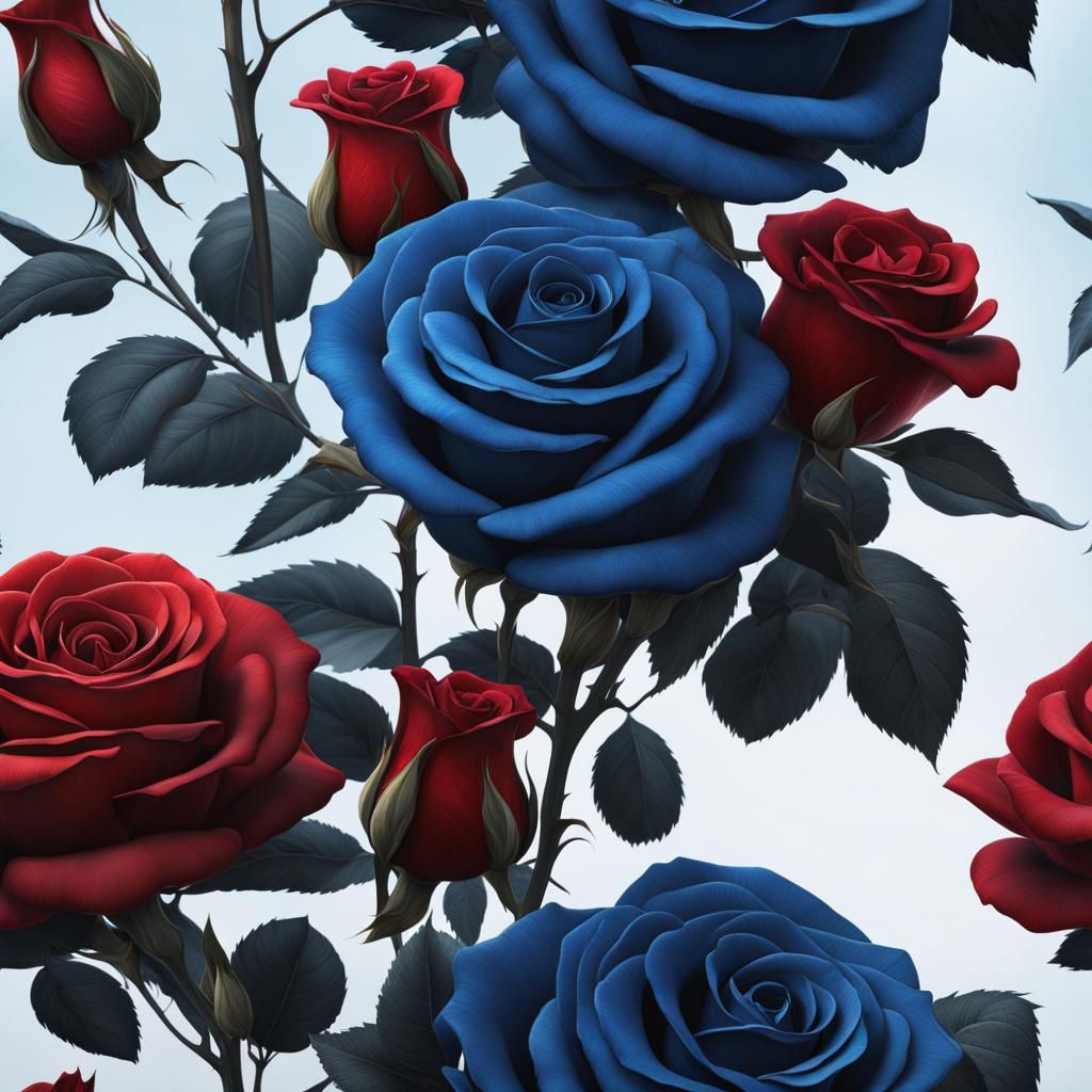 Fantastical Blue and Red Roses Matte Painting