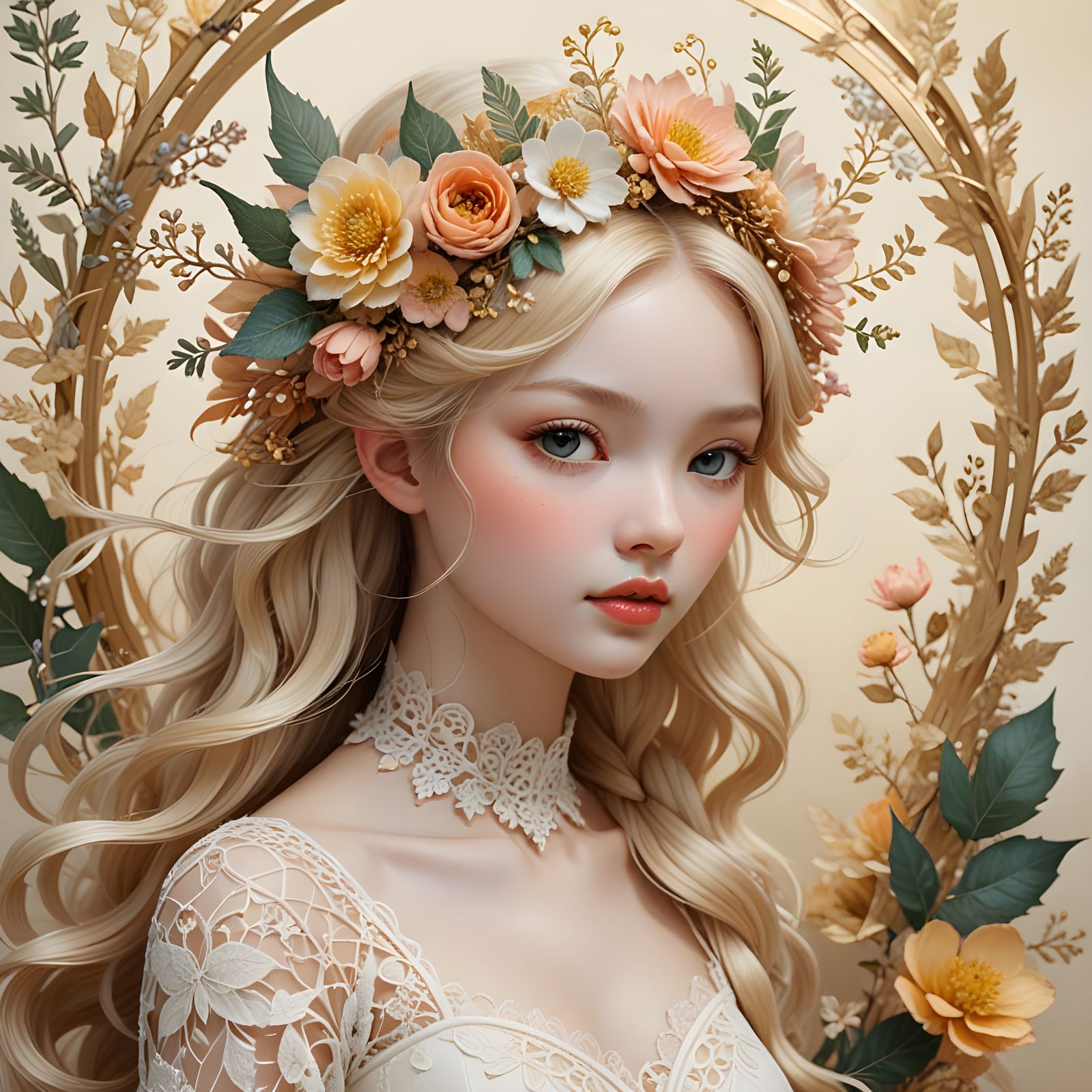 Whimsical Chibi Fairy Wreath in Warm Watercolor Hues