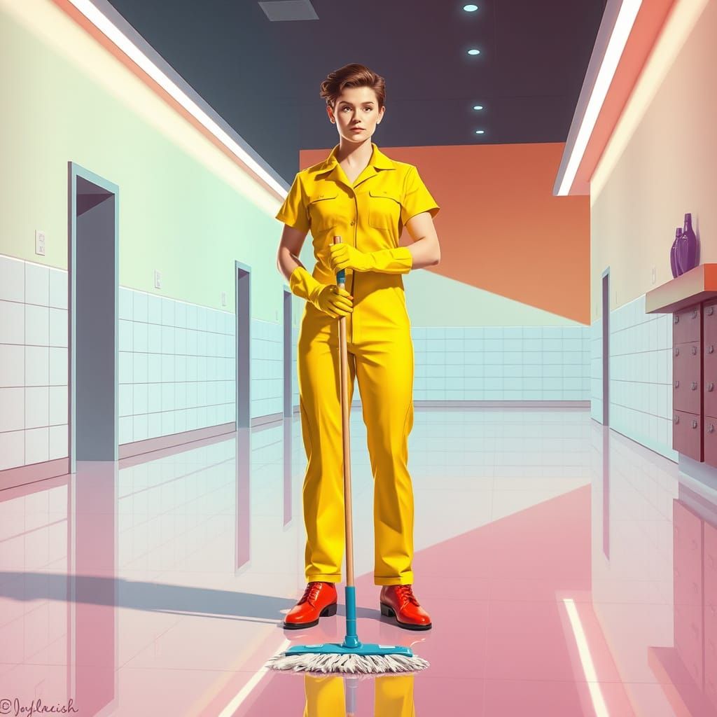 Retro-Futuristic Cleaner in a Spotless Room