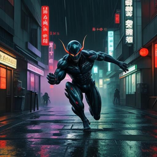 Alien Freerunner in Manga-Style Cityscape