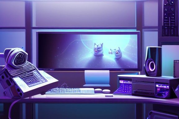 Foxes in Sci-Fi Studio: Hyperrealistic Computer Workstation