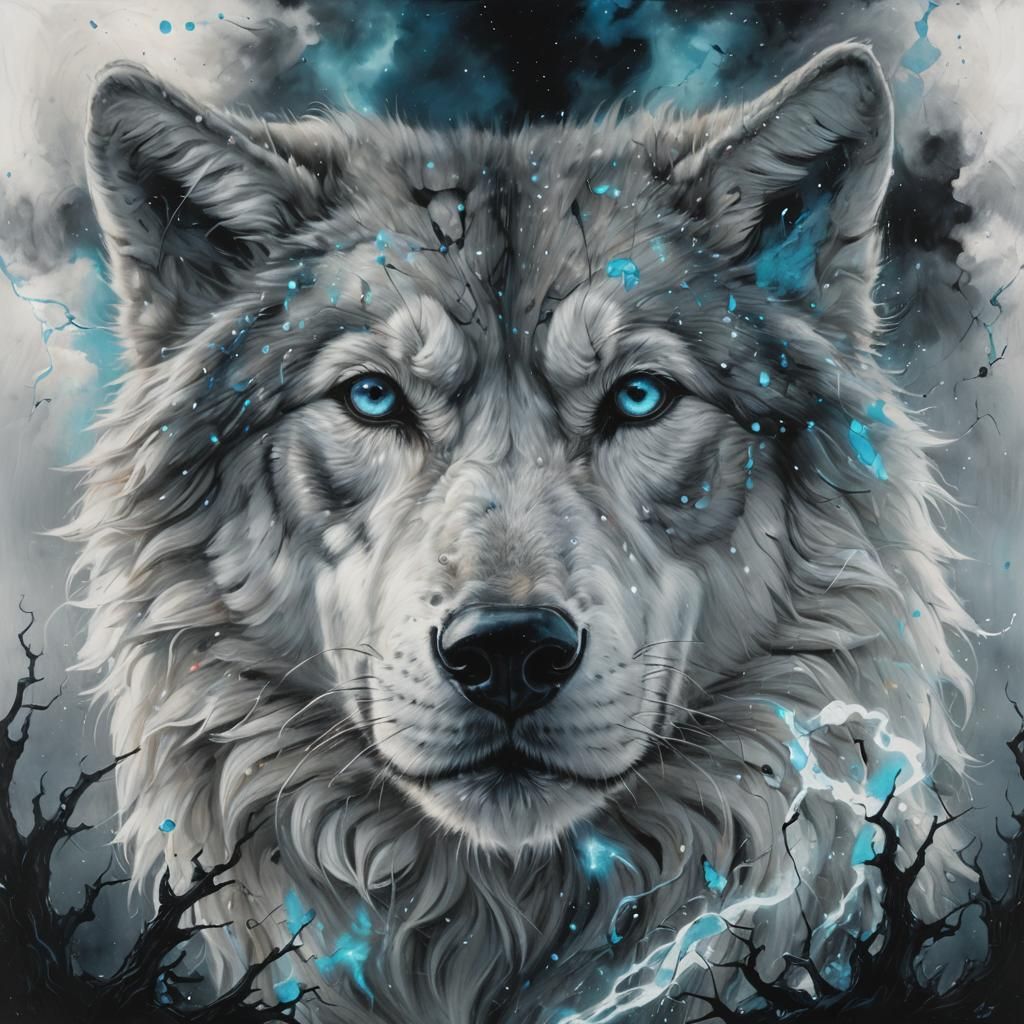 Striking White Wolf Portrait in Astral Fantasy Style