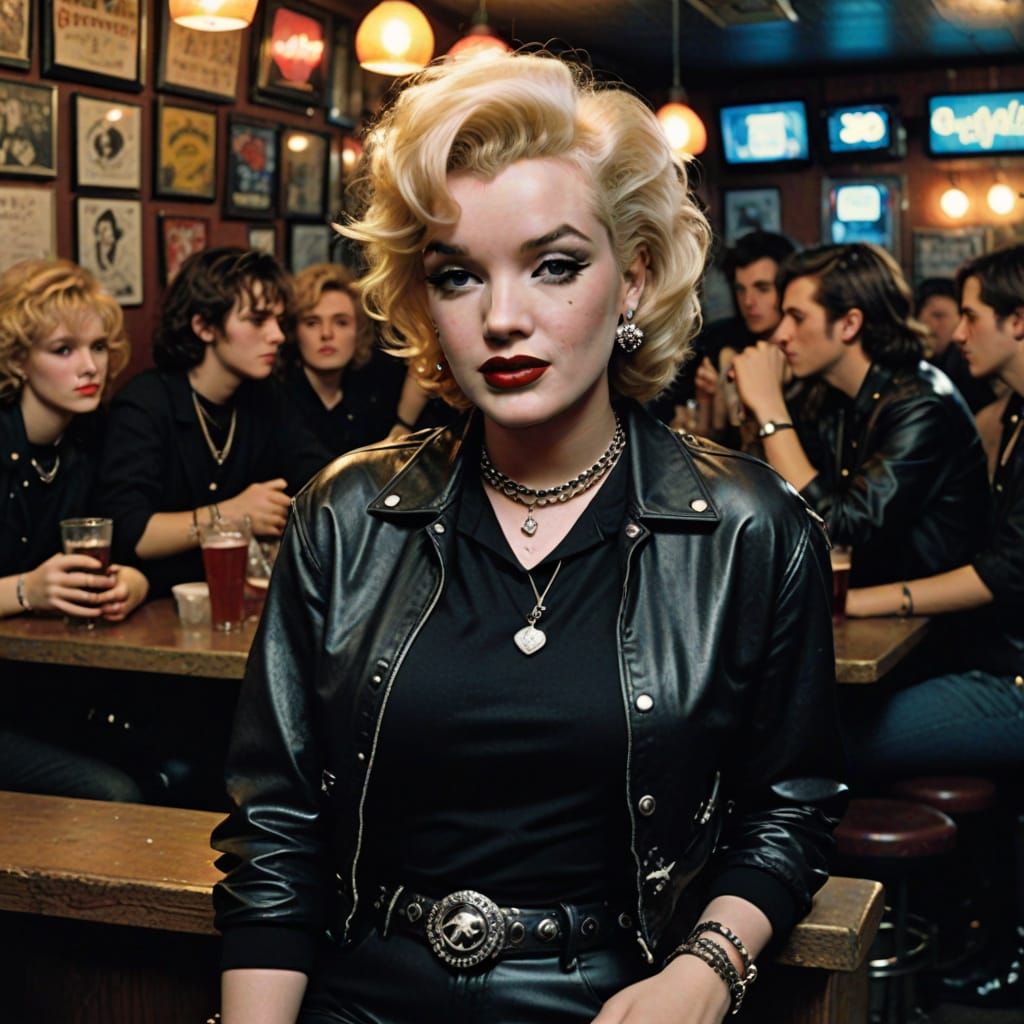 Marilyn Monroe as 80s Goth College Student in Dive Bar