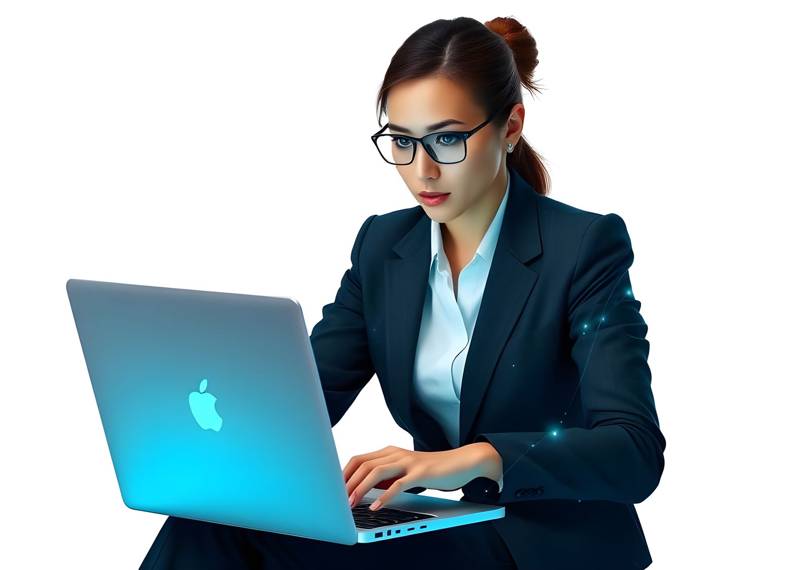 Business Lady with Laptop: Digital Matte Painting
