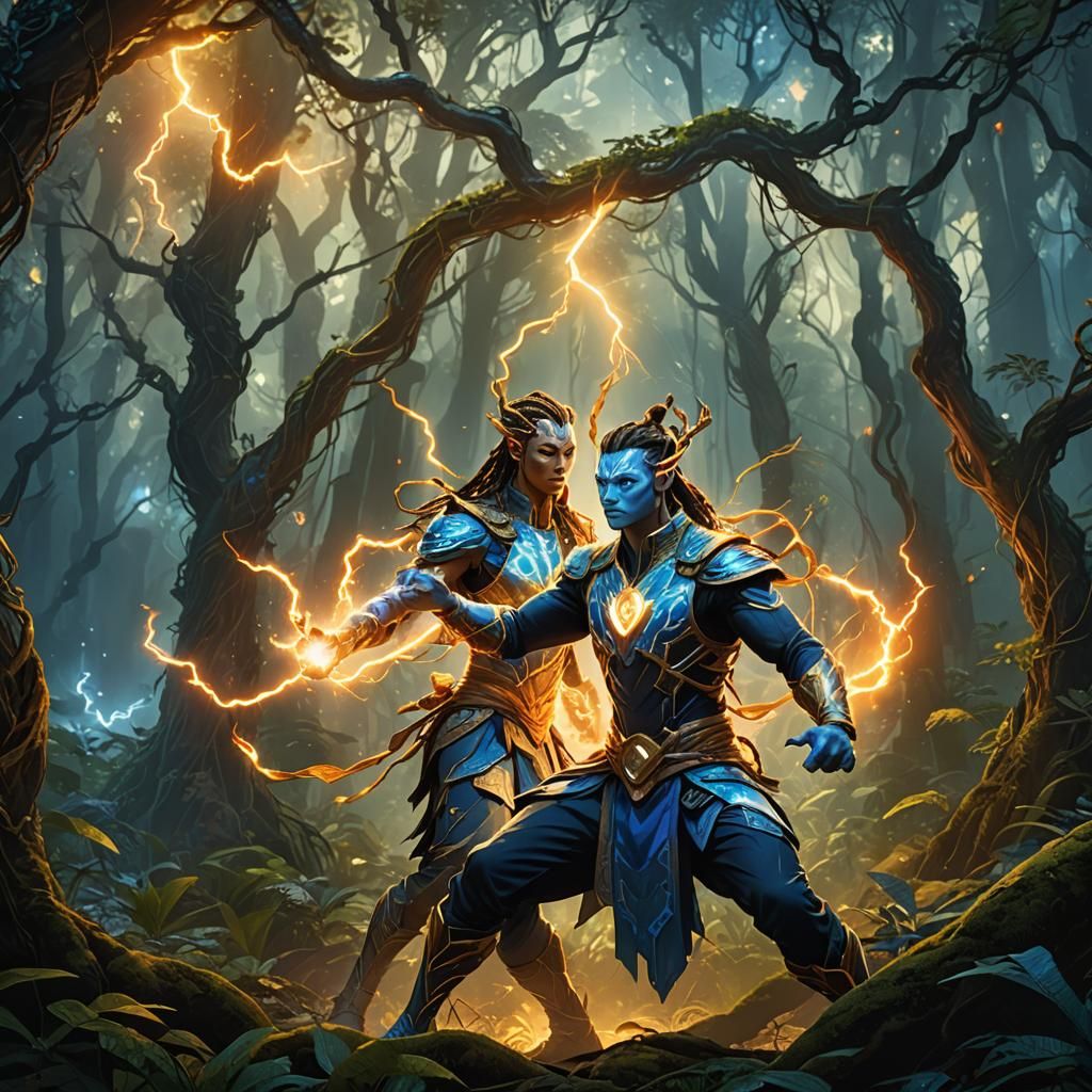 Avatar Bending Lightning in Mystical Forest Concept Art