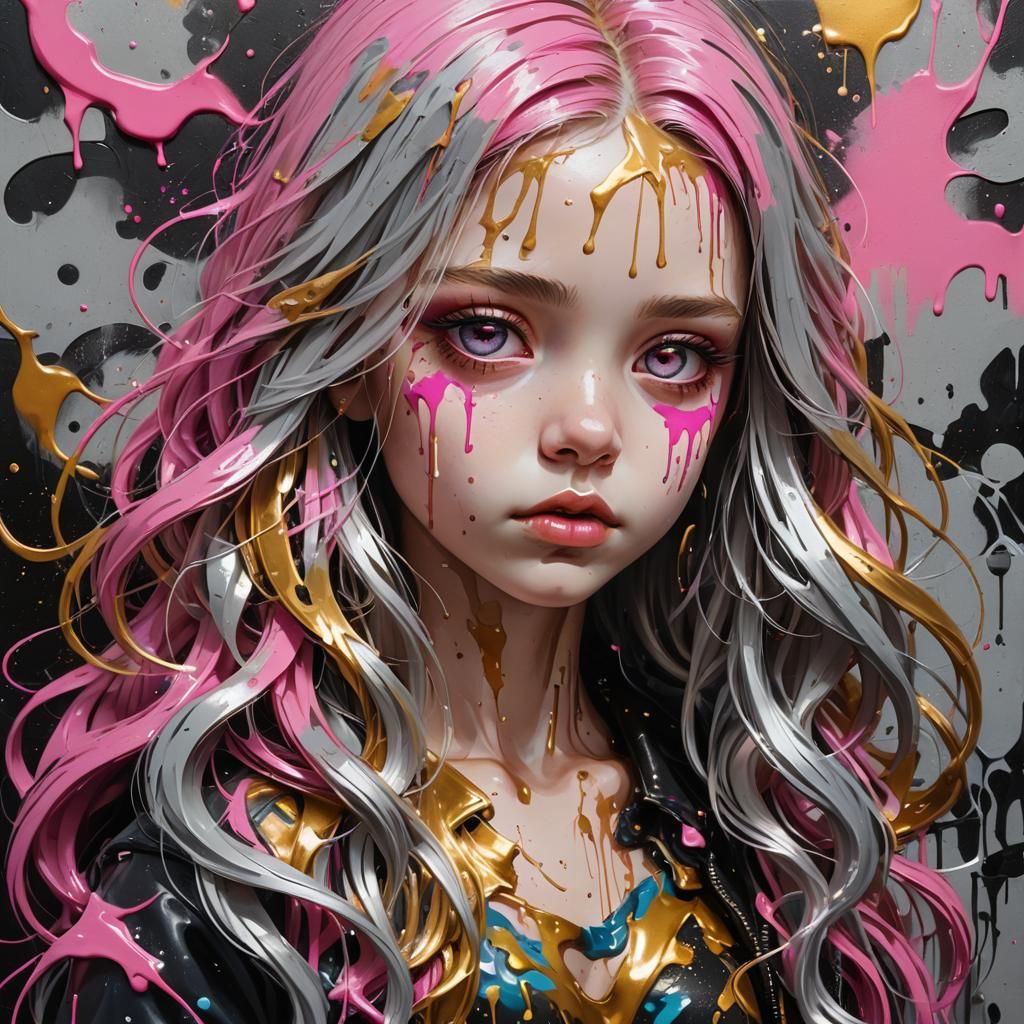 Metallic Haired Baby Girl: Graffiti Style 3D Render