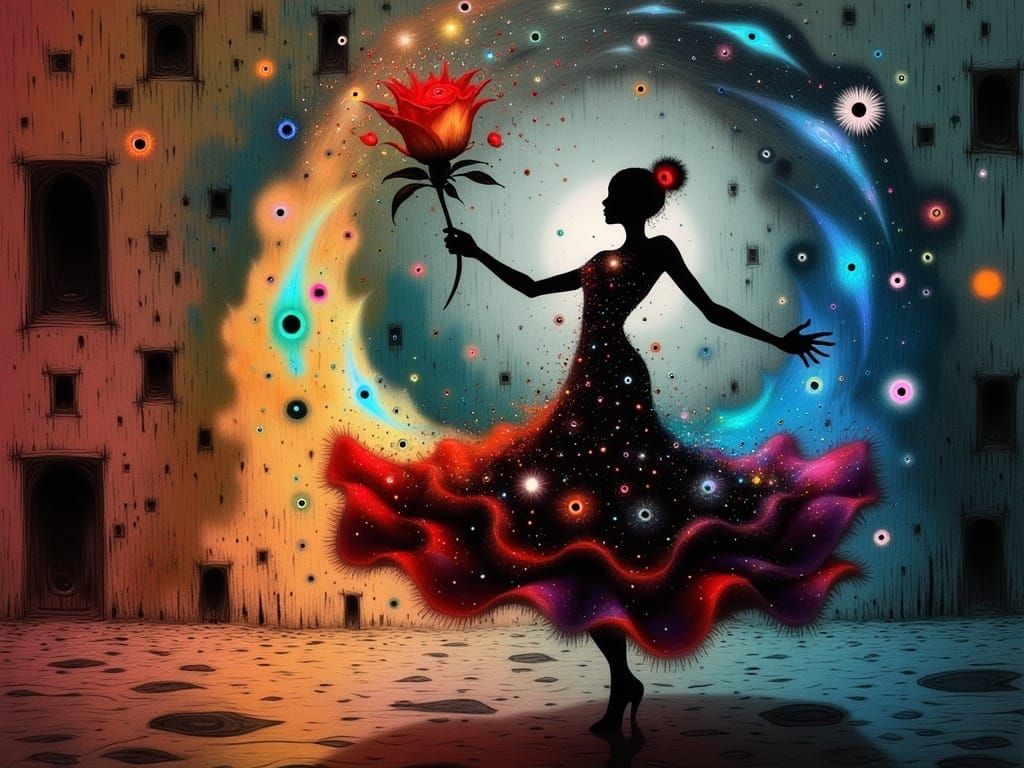 Flamenco Dancer in Vortex: Magical Realism Pop Art