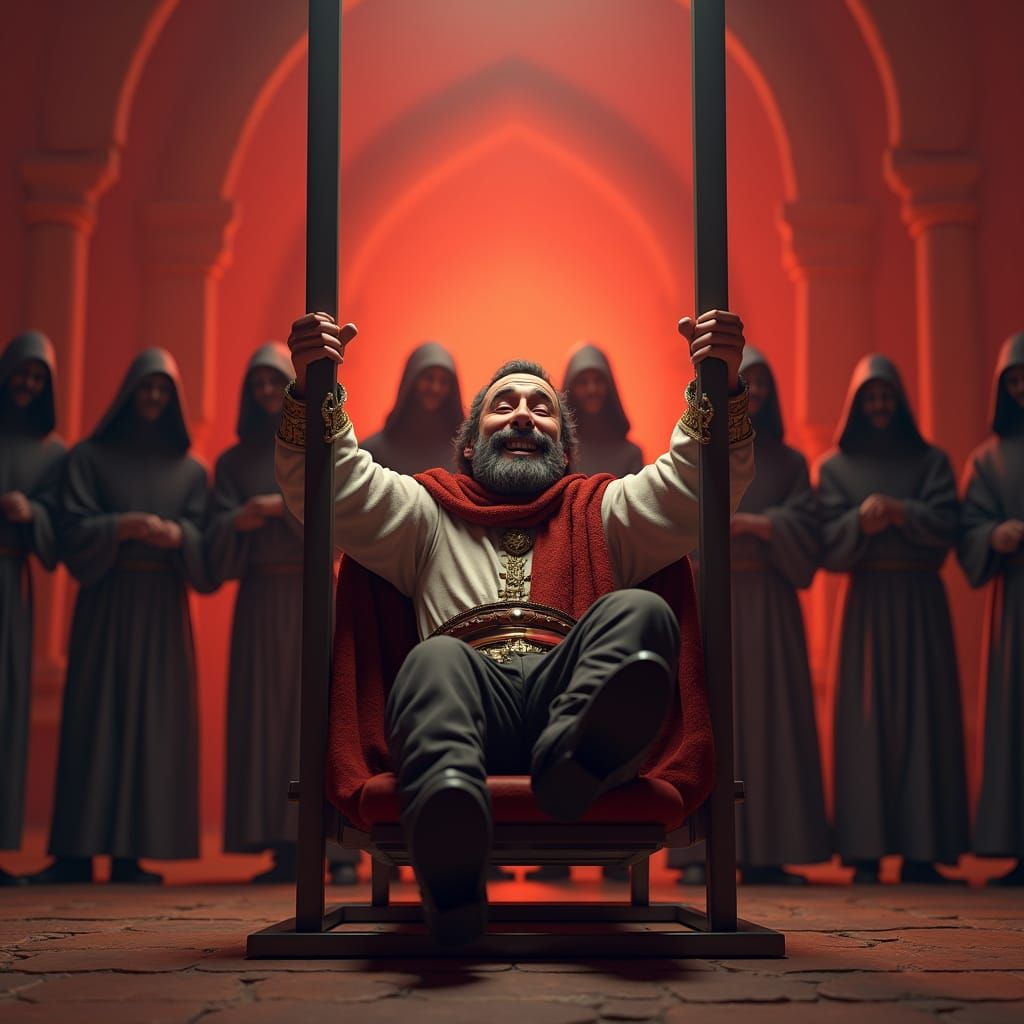 Humorous Medieval Torture Scene in Pixar Style