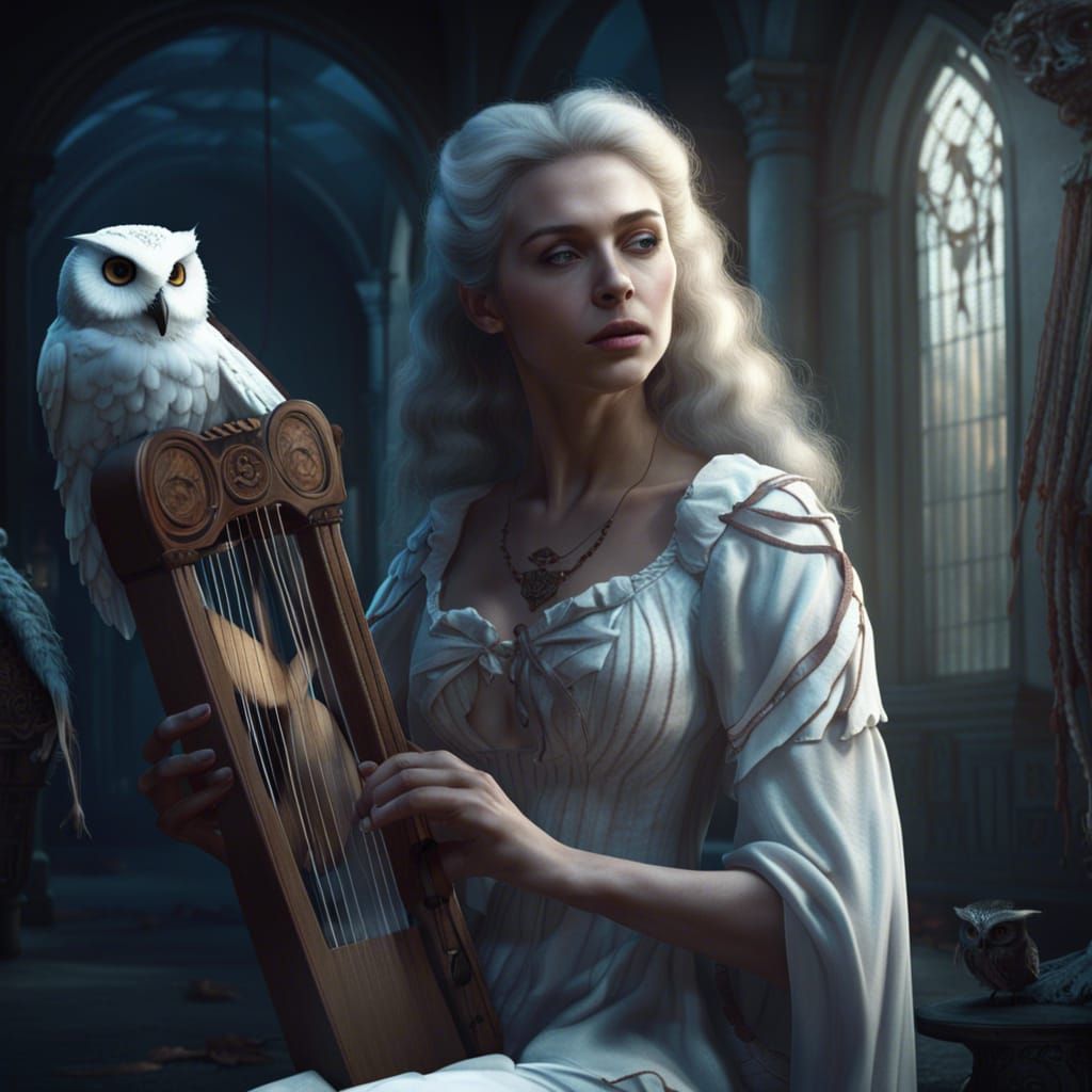 Ghostly Lyre Player in Haunted Asylum