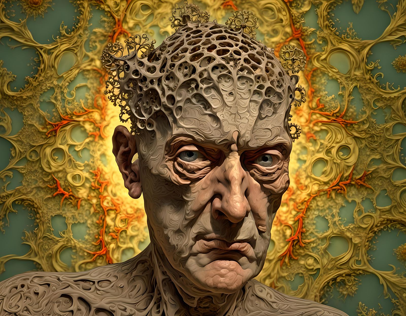 Filigree Fractal Face: Expressionist Digital Art