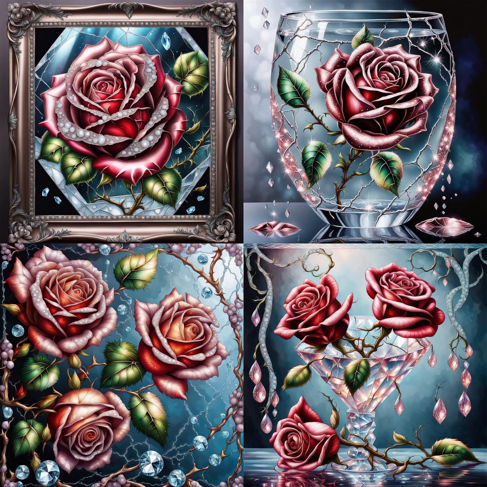Detailed Diamond Painting of Rose Vine